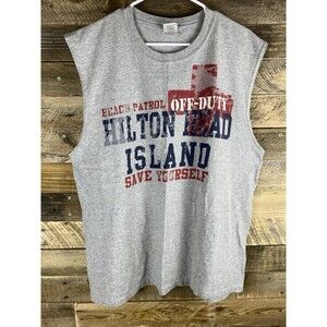 Mens Sz XL Gray Sleeveless Hilton Head Island Beach Patrol Off Duty T-Shirt